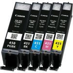 Complete series of original Canon 450 and 451 ink cartridges