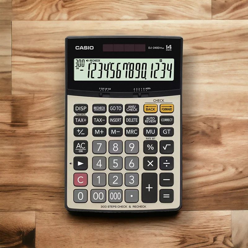 ماشین حساب کاسیو مدل DJ-240D Plus اورجینال با نمایشگر 14 رقمی و کلیدهای مالی حرفه‌ای – خرید از فروشگاه تک اچ‌ پی ( TAKHP )