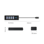 ابعاد هاب 4 پورت USB 3.0 اوریکو مدل PW4U-C3-015 (مشکی)