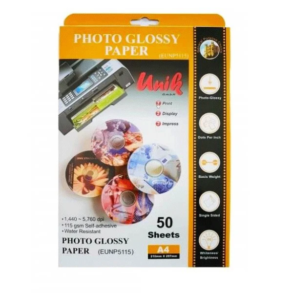 فتوگلاسه 115 گرم پشت چسبدار 50برگی A4 - Unik