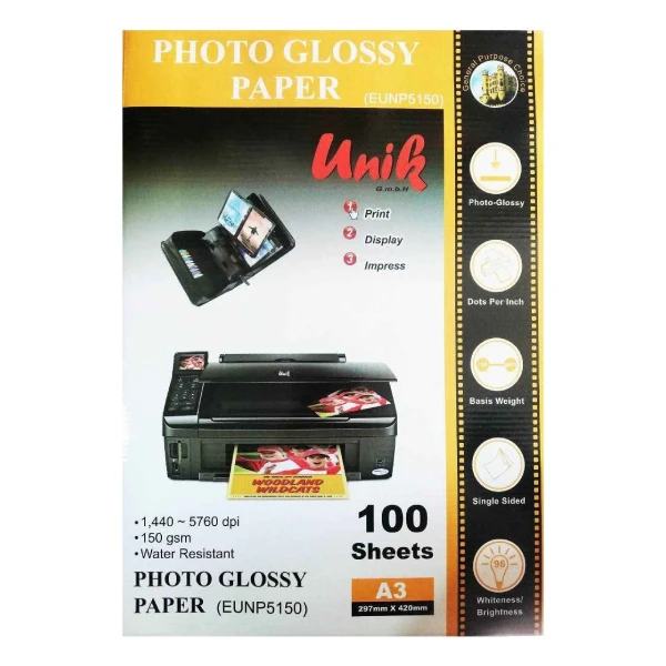 فتوگلاسه 150 گرم 100برگی A3 - Unik