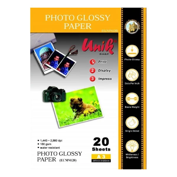 فتوگلاسه 180 گرم 100برگی A3 - Unik