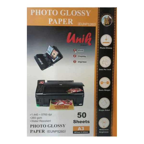 فتوگلاسه 260 گرم 50برگی A3 - Unik