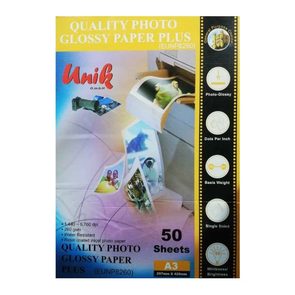 فتوگلاسه 260 گرم 50برگی A3 - Unik RC